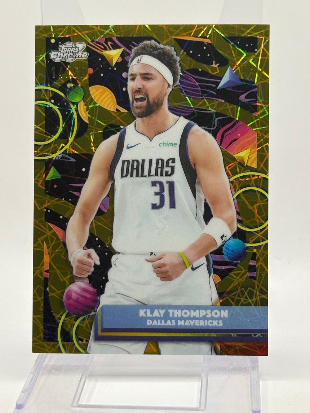 2025-26 Topps Cosmic Chrome KLAY THOMPSON Gold Interstellar Refractor 14/50 SP